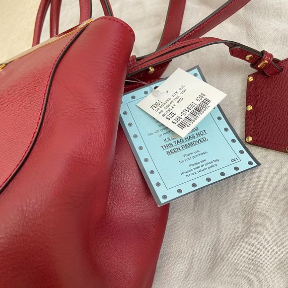 Authentic NWT Fendi 2 Jours Dark Red Leather Two Way Tote Shoulder Bag - Picture 7 of 11